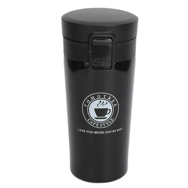 Insulated Coffee Cup Dual Layers Stainless Steel Portable Snap Flip Lid Insulated Coffee Bottle Black 380ml