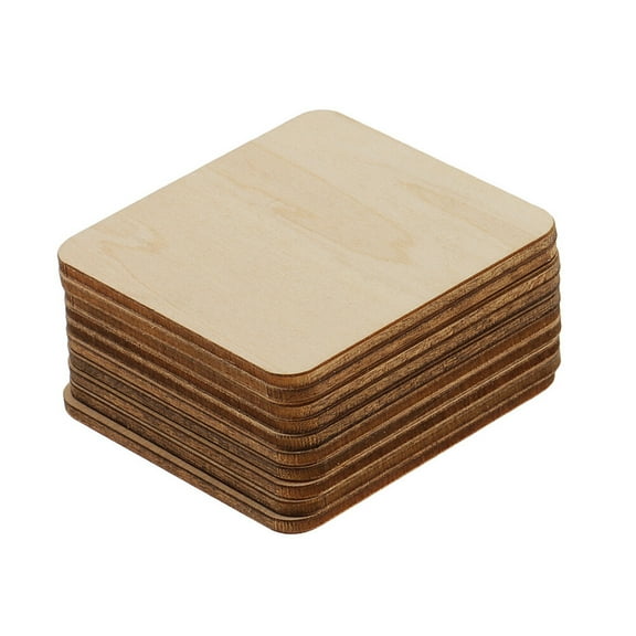 Square Shaped Wood Piece DIY Craft Accessories for Decoration Khaki Color 5CM
