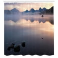 thumbnail image 3 of Glacier National Park Shower Curtain, Dark and Scenic Calm Lake Illustration during a Misty Weather, Fabric Bathroom Set with Hooks, 69W X 75L Inches Long, Multicolor, by Ambesonne, 3 of 3