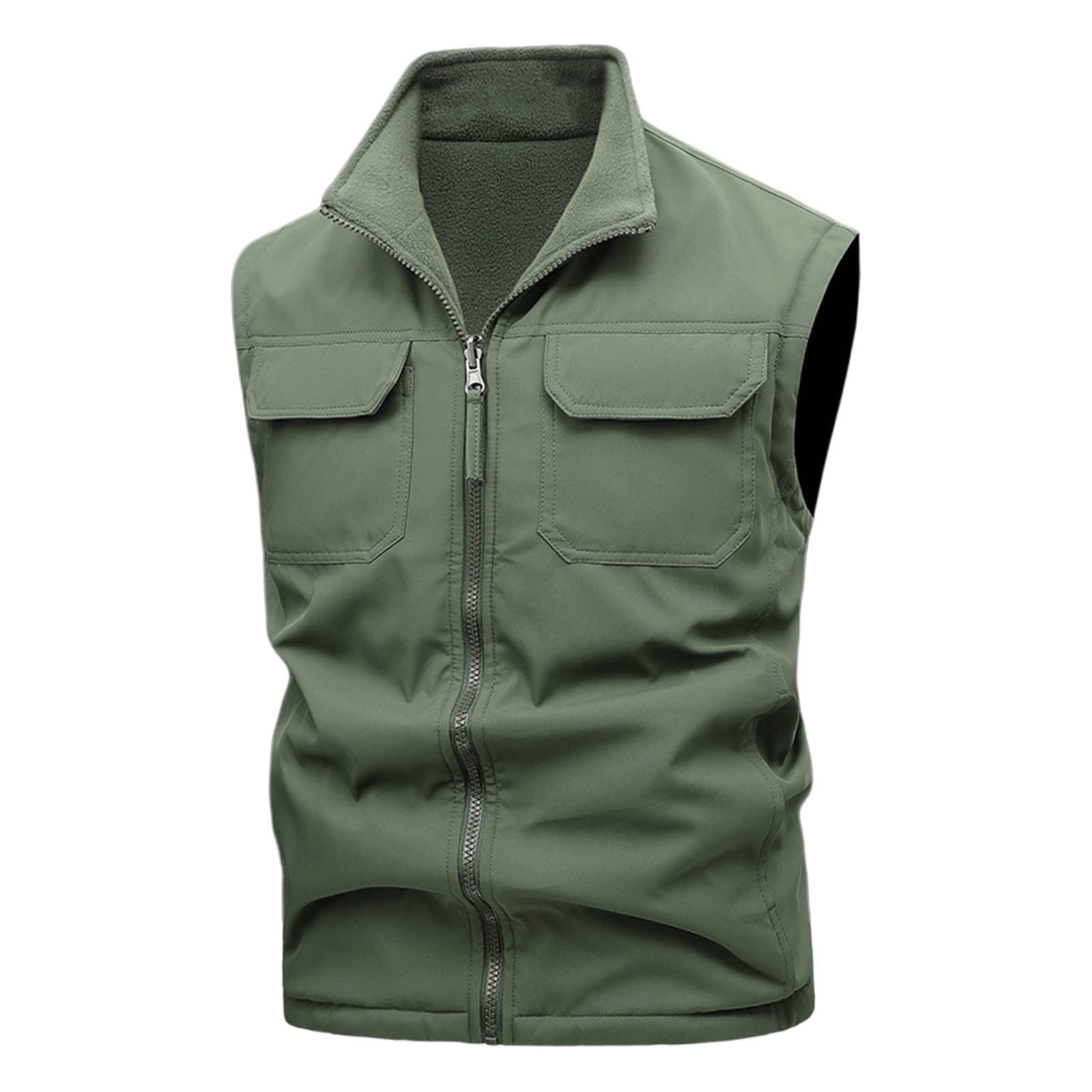 Zedker Men's Windproof Lightweight Golf Vest Outerwear Softshell Sleeveless Jacket for Running Hiking Sports with Pockets Army Green XL