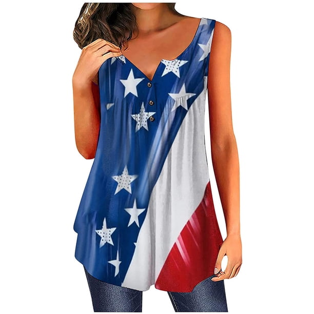 Mujeres sin mangas Love Heart O-cuello Día de la Independencia Impresión Relajada Tops Pompotops lopia989231