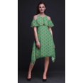 thumbnail image 4 of Bimba Robe Midi à Manches Volantées pour Femmes, Tunique Évasée à Épaules Dénudées, Imprimé Géométrique Vert - XX-Grand, 4 of 6
