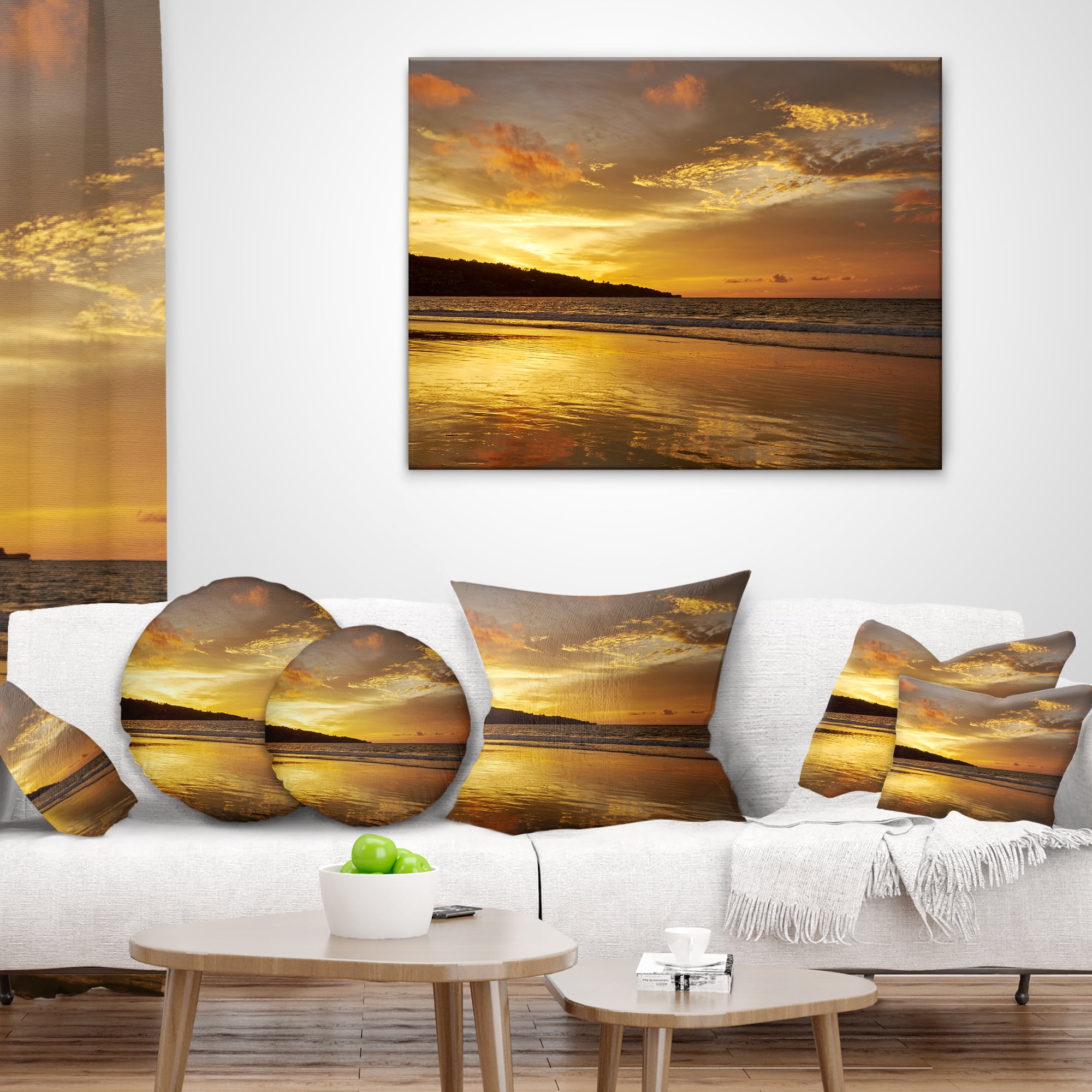 Designart Amazing Beach with Beautiful Breaking Waves - Modern Beach Throw Pillow - 12x20