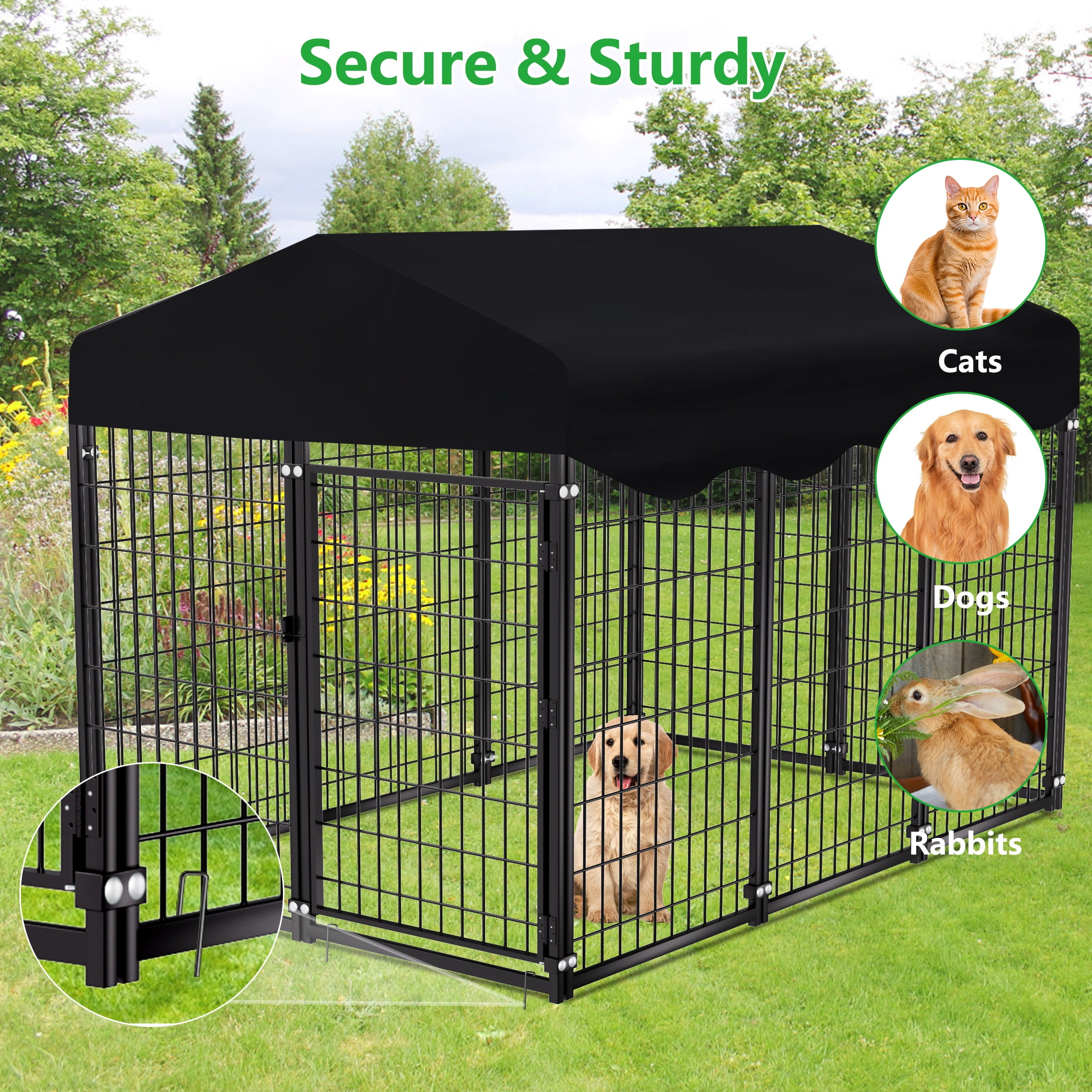 Dog Kennel Outdoor, Large Outdoor Dog Kennel with Cover Outdoor Pet Kennel with 6.2ft x 4.2ft x 4.5ft Dog Run for Outdoor