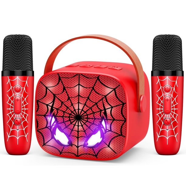 Máquina de karaoke Spider Mini para niños con micrófono LED Bluetooth 5.3 y 2