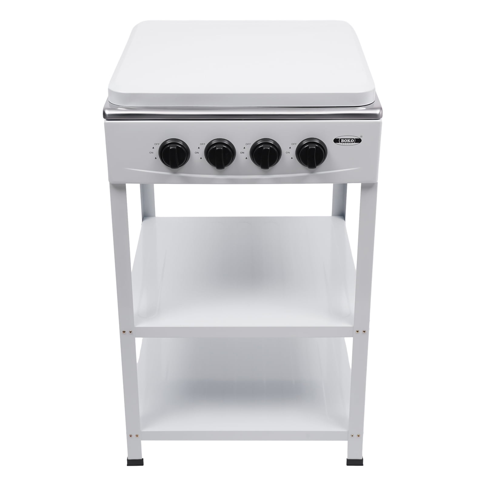 YIYIBYUS Portable 4 Burner Gas Stove Manual Ignition Camping Stove with Support Leg Stand and Wind Blocking Cover,White