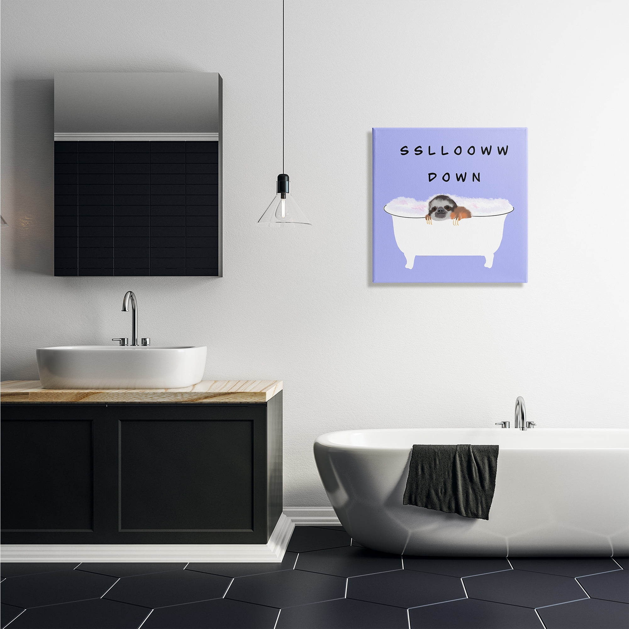 Stupell Industries Slow Down Baby Sloth Bubble Bath Lavender Purple, 24 x 24, Design by Ashley Singleton