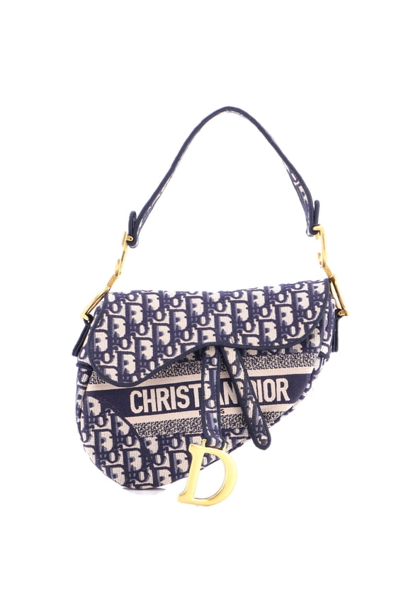 Pre-Owned Saddle Handbag Logo Embroidered Oblique Canvas Medium By Rebag