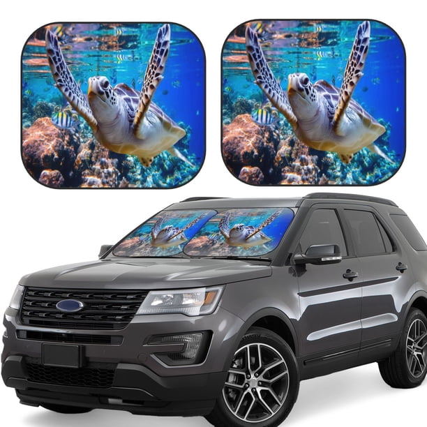 Fotbe Sea Turtle Swims Juego de 2 Piezas de Parasoles para Parabrisas | Bloqueador Solar para Auto | Accesorios Plegables para Protección Solar Interior-Medium