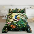thumbnail image 2 of jejeloiu Green Peacock Bedding Comforter Set,Zoo Animal Twin Comforter Sets,Colorful Flower Floral Bedding Set For Girls,Luxury Bedroom Decor Reversible,2-Piece, 2 of 8