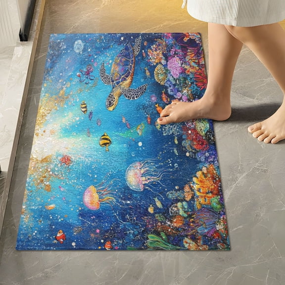 RMDQTR 16" × 24" Rectangle Shape Bathroom Rugs Plush Toilet Base Mat Soft Rugs Non Slip Absorbent Tropical Marine Life