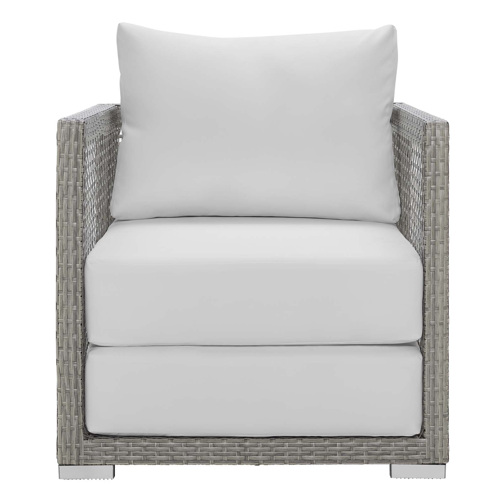 Modern Contemporary Urban Design Outdoor Patio Balcony Garden Furniture Lounge Chair Armchair, Rattan Wicker, Grey Gray White - image 3 of 6
