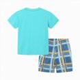 thumbnail image 3 of HCNTES Toddler Boys Clothing Sets Short Sleeve Print Tee and Plaid Shorts Set Summer Outfits Set 2 Pieces Cotton Summer Outfits, 3 of 8