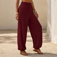 thumbnail image 6 of Women Solid Elastic High Waist Loose Cuffed Jogger Pants, Side Pockets Full Length Casual Sports Loungewear Trousers for Daily Hang-out Wine XL(XL), 6 of 8