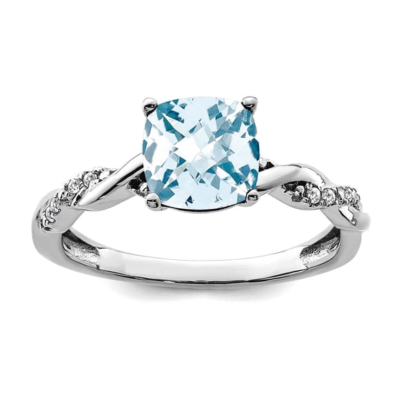 1.75 To 3mm 925 Sterling Silver Rhodium Plated Aquamarine and Diamond Ring Size 7 Ring for Women