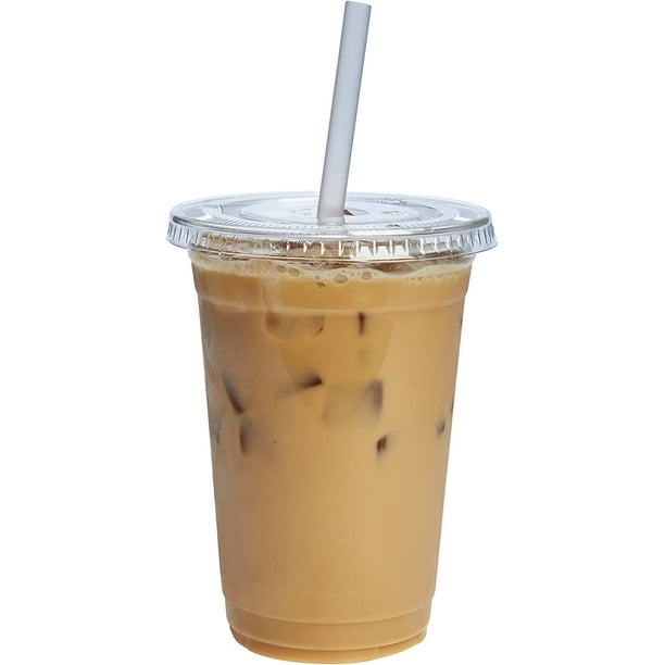 Comfy Package Clear Plastic Cups 20 Oz Disposable Coffee Cups with Lids