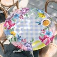 thumbnail image 4 of Round Table Cover 55-60 Inch Spring Easter Waterproof Reusable Table Cloth Round Fitted Vinyl Tablecloth with Elastic Edged for Parties Outdoors, Watercolor Flower Eggs Berry Leaf Blue Plaid, 4 of 6