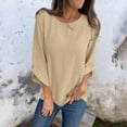 thumbnail image 2 of Lenpel Women's 3/4 Length Sleeve Tops Crew Neck Solid Color Casual T Shirts Fall Fashion Tunic Blouses, 2 of 7