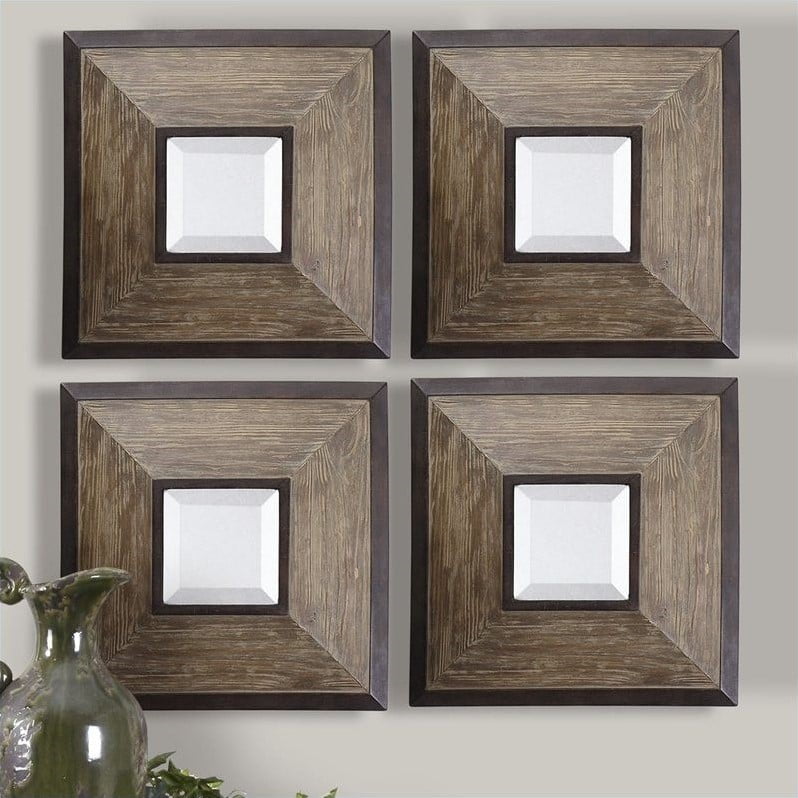Uttermost Fendrel Squares Distressed Wood Mirror Set Of 4