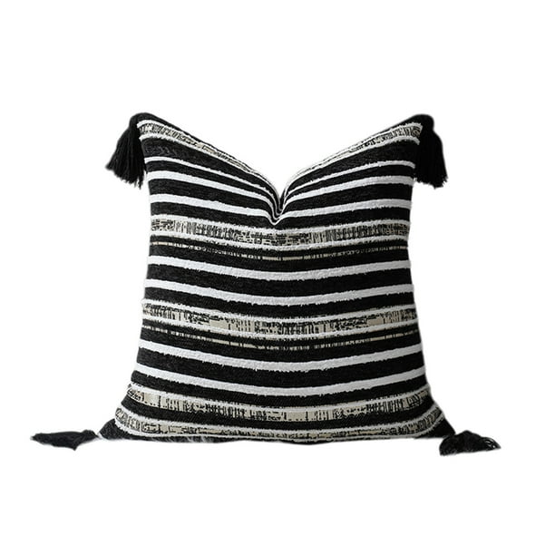 Sofa Vama Ropa de Cama Cojín bohemio con textura de cuerda, tejido con borlas, decorativo para sofá cama, dormitorio, moderno, 45,7 x 45,7 cm. for Navideño