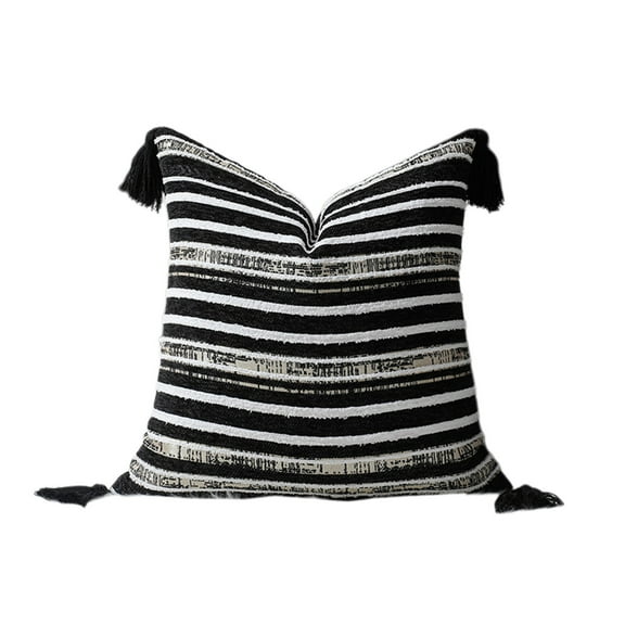 Nmdmisc Chenille Striped Textured Boho Throw Pillow Covers Aesthetic with Tassels Woven Decorative Pillow Case for Couch Bed Sofa Bedroom Modern Funky 18 x 18-Inch
