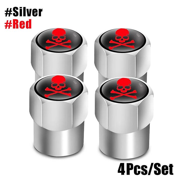 4 Pcs/set Capuchons de Valve Logo Crâne Rouge Accessoires de Pneus de Voiture Couvercle de Tige Auto Coiffure Alliage d'Aluminium Couvercles de Tige de Jante-Pièces de Roues de Véhicule Automobile