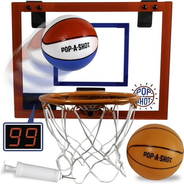 Pop-A-Shot Super Slam Over The Door Mini Basketball Hoop for Adults | 2 Included Basketballs and Pump | Built for Dunks | Breakaway Rim | Shatter Res