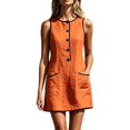 thumbnail image 3 of Endives Summer Dresses for Women Casual Button Front Mini Dress Sleeveless Round Neck Retro Dresses Comfy Trendy Summer Shift Dress with Pockets Midi Dresses for Women Orange M, 3 of 8