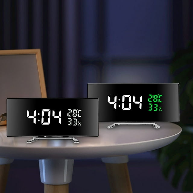 Fiudx Reloj Digital Multifuncional, Pantalla Led con Temperatura y Humedad, Alarma Silenciosa, Brillo Ajustable, Elegante Decoración para El Hogar y La Oficina, Regalo para Adultos, Tamaño 17 X 4 X 8