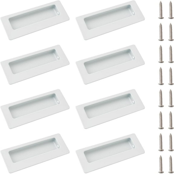8PCS Rectangular Recessed Concealed Handles, Embedded Design Sliding Door Handle with Screws, Stainless Steel Cabinet Pulls for Wardrobe Drawer (White-115mm)