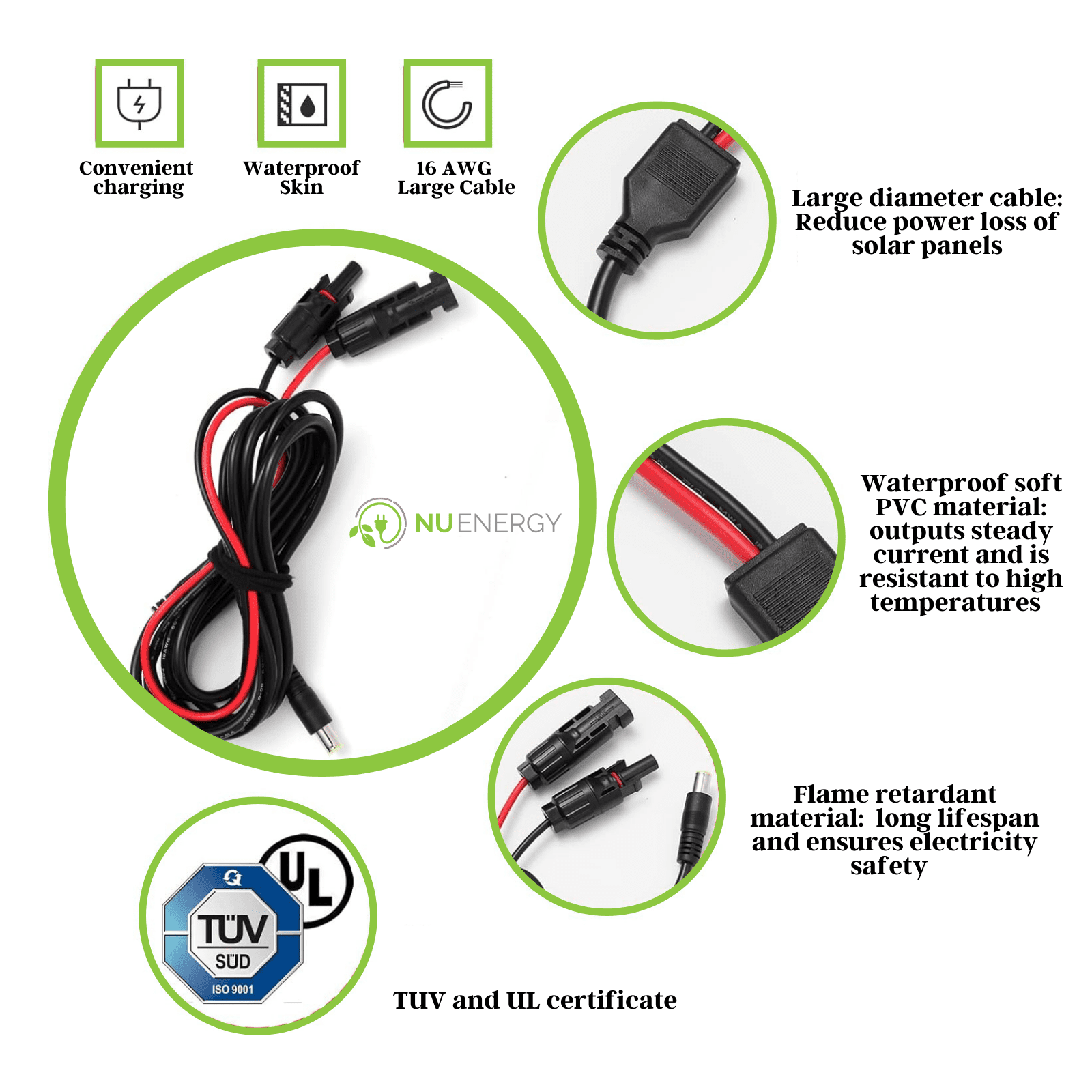 The Original 10 Feet 16AWG Solar Extension Copper Cable System with Female & Male Panel Connector to DC8mm Adapter Extension Wire Solar Power Kit Tool Power Solar Generator