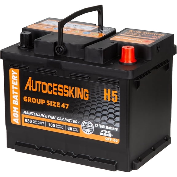 Autocessking Platinum AGM 12V Automotive Battery BCI Group 47 60AH 680 CCA, Premium Maintenance Free AGM Car Batteries Top Post for Cars, 36 Months Warrantly