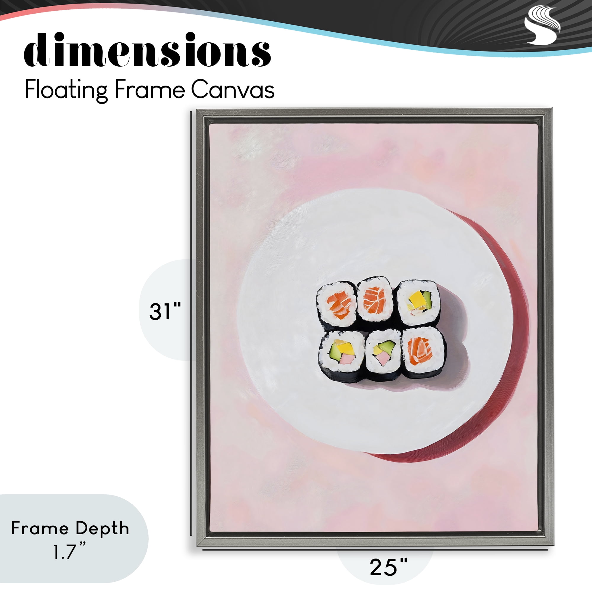 Stupell Industries Sushi Rolls on Plate Gray Framed Floater Canvas Wall Art, design by The Prints Vibe
