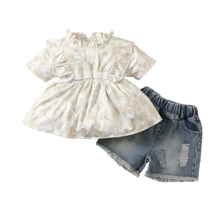 

Kids Crop Top Outfits Baby Registry Must Haves for Girls Casual Fashion Denim Children Short Baby Sleeve + Print Jeans Girls Summer Suit Girls Outfits&Set Winter Outfits Girl