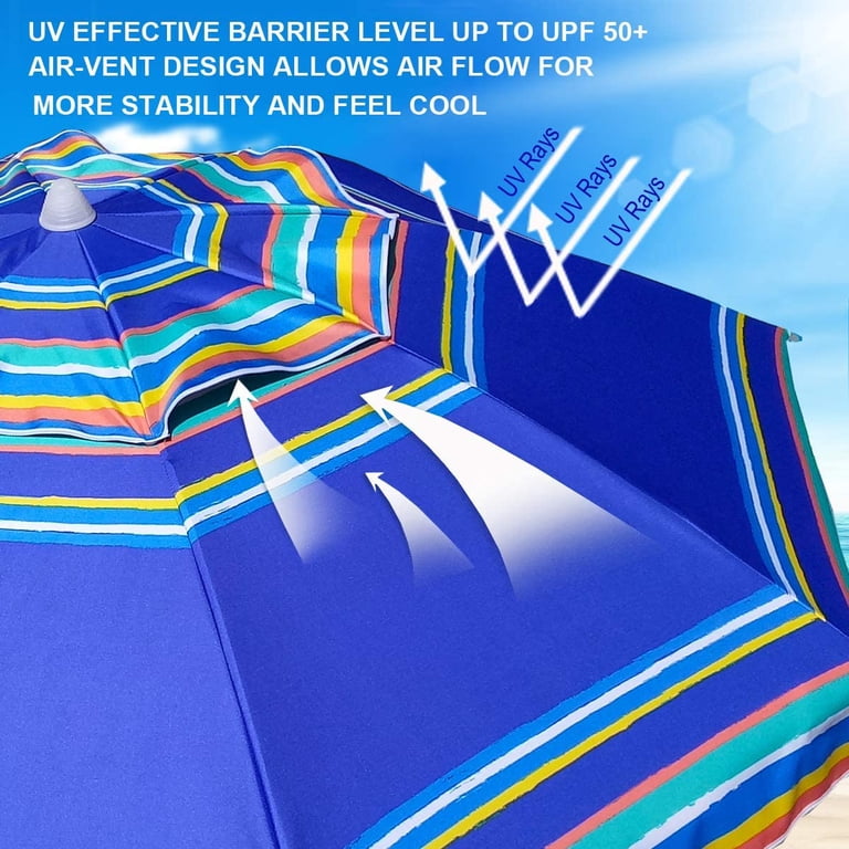 Ammsun 7 Ft Heavy Duty Beach Umbrella, Blue Stripes photo 2