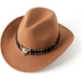 thumbnail image 3 of Women & Men Felt Western Cowboy Hat Classic Roll Up Brim Belt Buckle Cowgirl Fedora Hat, 3 of 5