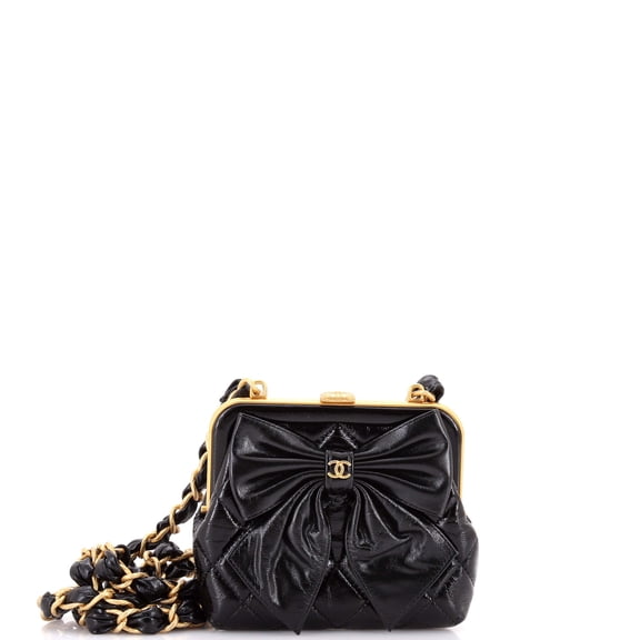 Pre-Owned Bow Frame Clutch With Chain Quilted Patent with Lambskin Mini By Rebag