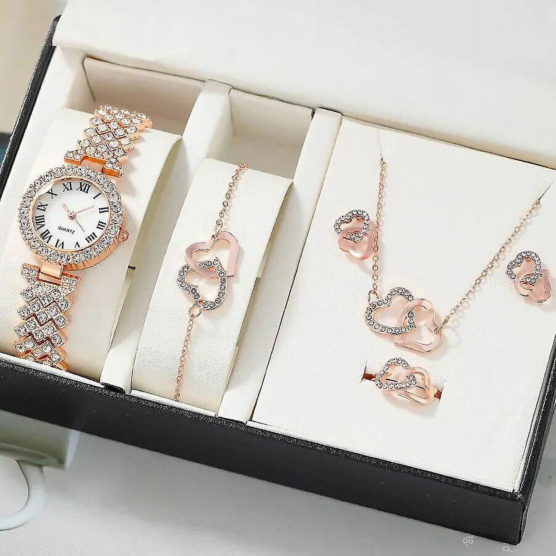 2/6pc Set Rose Gold Luxury Watch Women Ring Necklace Earring  display picture 1