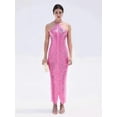 thumbnail image 4 of Vestido midi elegante de mujer, brillante, metálico, con cuello halter, sin mangas, sin espalda, bodycorn, largo, vestidos de dama, batas de noche para club, 4 of 5