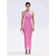 thumbnail image 4 of Vestido midi elegante de mujer, brillante, metálico, con cuello halter, sin mangas, sin espalda, bodycorn, largo, vestidos de dama, batas de noche para club, 4 of 5