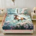 thumbnail image 2 of Xoenoiee Horse Butterfly Flower Print 3 Piece Sheet Set Includes 1 Fitted Sheet and 2 Pillowcases, Soft and Breathable Microfiber Bed Sheets with Deep Pocket for Bedroom Decor, Twin Size, 2 of 7