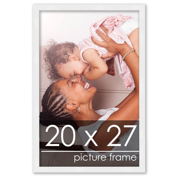 20x27 White Wood Picture Frame - UV Acrylic, Foam Board Backing, Hanging Hardware