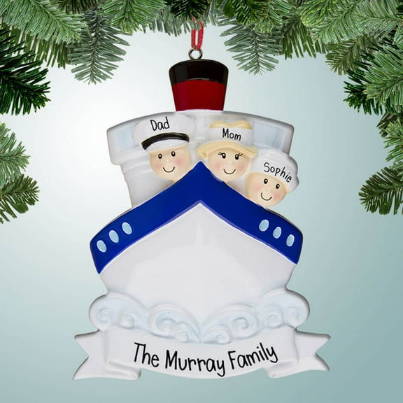 Cruise Family - 3 - Personalized Christmas Ornaments - Cruising - Caribbean - Mexican Riviera - Vacation - Ship - Luxury Liner