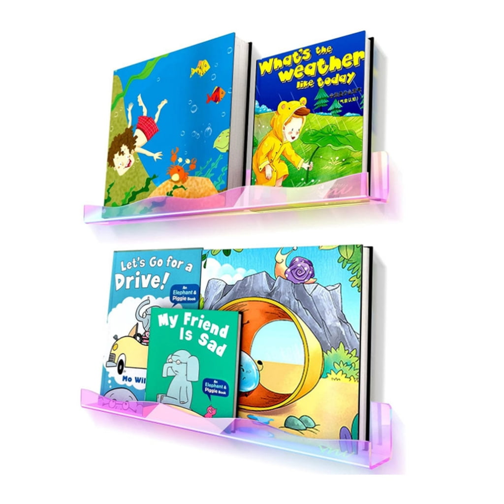 JZROCKER Set of 4 Multicolored Acrylic Floating Bookshelves Kids Room Acrylic Book Rack Floating Shelf Multicolored Storage Rack