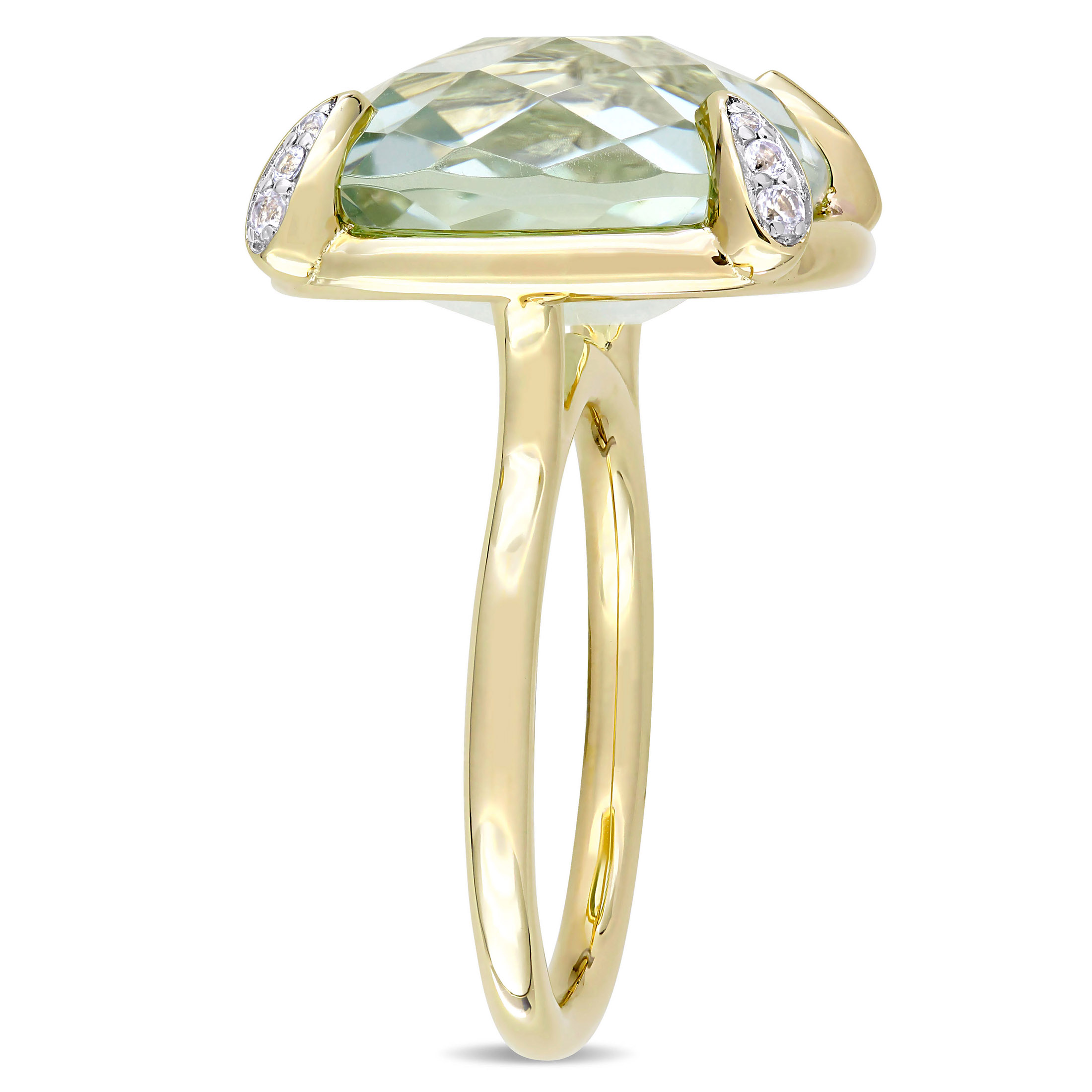Miabella Women's 15-1/8 Carat T.G.W. Cushion Double Checkerboard-Cut Green Quartz and Round-Cut White Sapphire 14kt Yellow Gold Cocktail Ring - image 3 of 7