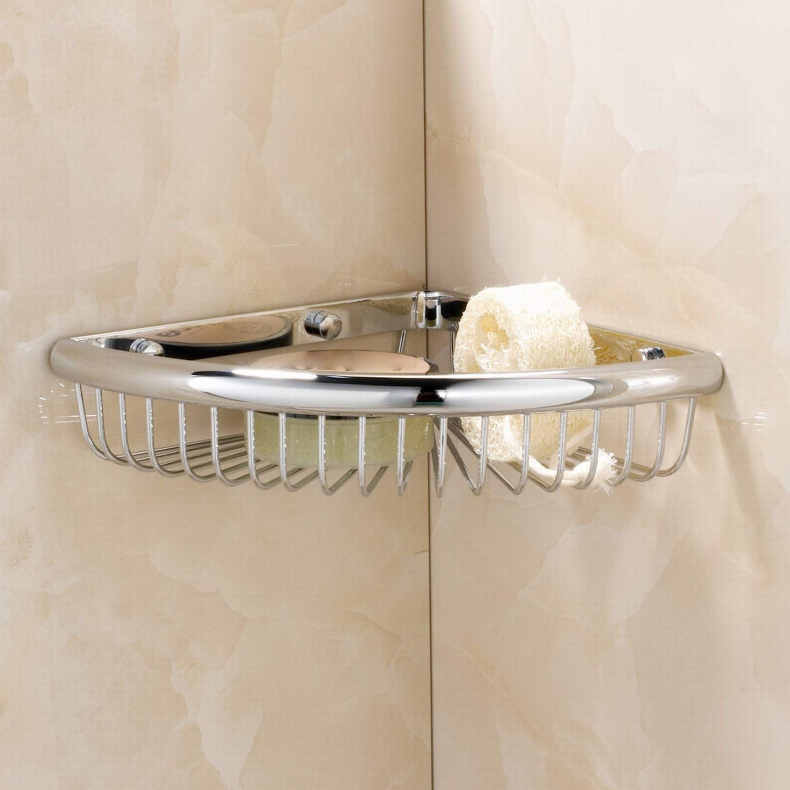 MOQIN Bathroom Shower Caddy Corner Shelf Basket, Sturdy Rust-Proof Stainless Steel Bathroom Shelf Organizer Shampoo Holder, Wall Mounted Storage Rack for Bathroom Kitchen, Polished Chrome