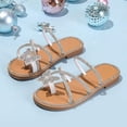 thumbnail image 2 of BOBOGOJP Girl's PU Leather Rhinestone Sandals Butterfly Strappy Flat Open Toe Elegant Slides Sandals Silver for Size 11, 2 of 8
