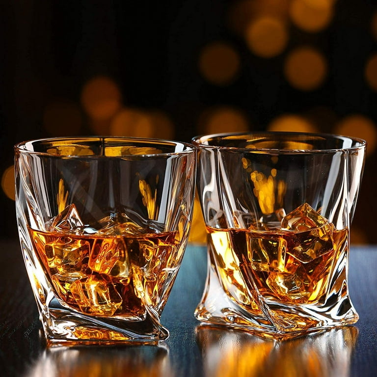 Set of 2 Twist Whiskey Glass - Elegant Lead Free Crystal Old Fashioned  Glasses.