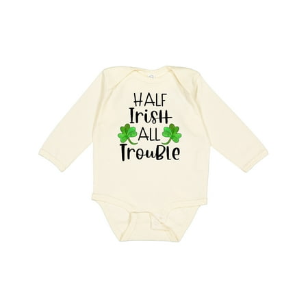 

Inktastic Half Irish All Trouble with Green Clovers Gift Baby Boy or Baby Girl Long Sleeve Bodysuit