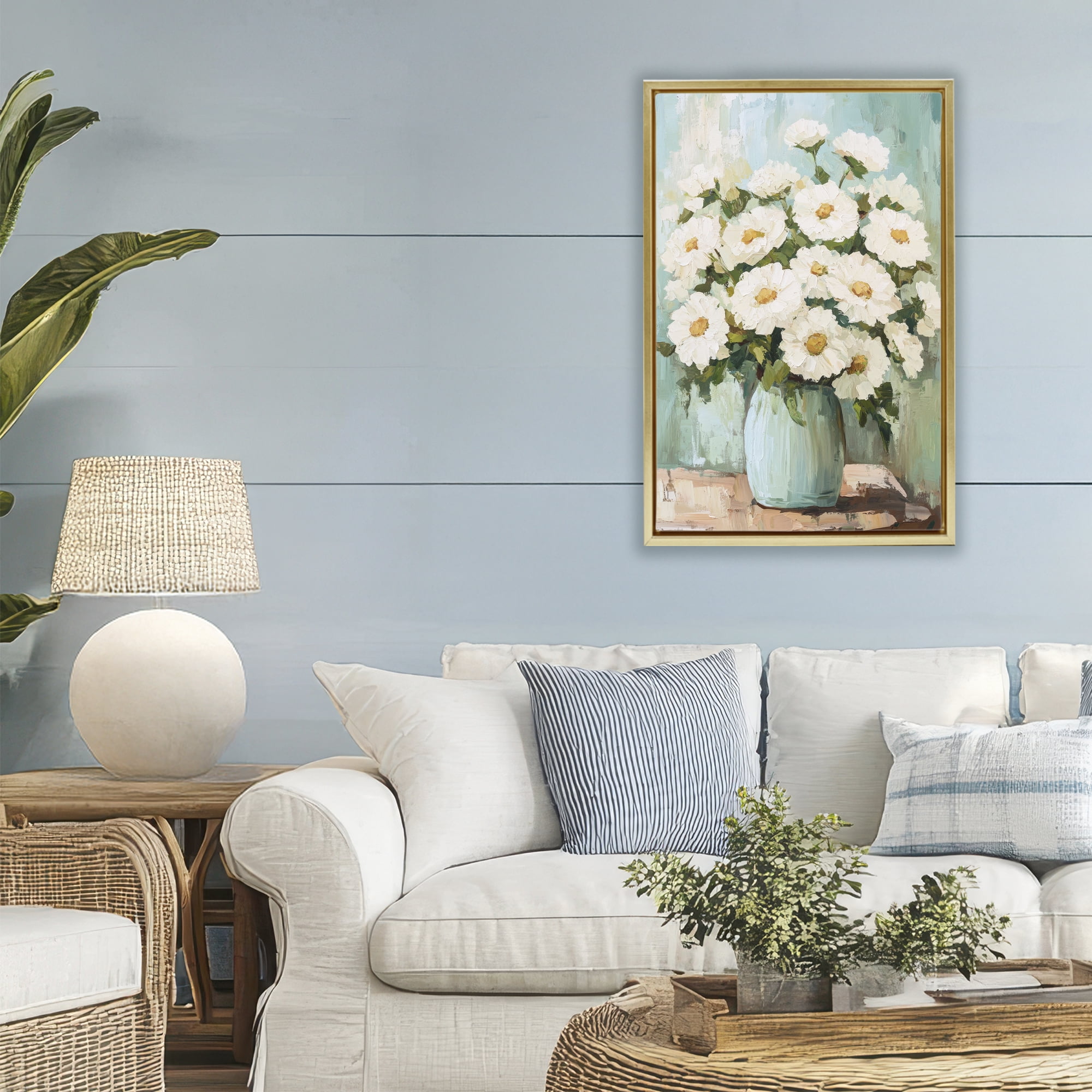 Stupell Industries Cozy Arrangement of White Blooms Gold Framed Floater Canvas Wall Art, design by Petal Prints Design
